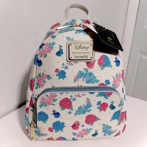 LOUNGEFLY DISNEY SLEEPING BEAUTY FLORAL FAIRY GODMOTHER MINI BACKPACK